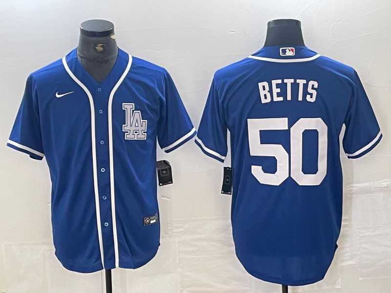 Mens Los Angeles Dodgers #50 Mookie Betts Blue Cool Base Stitched Baseball Jersey
